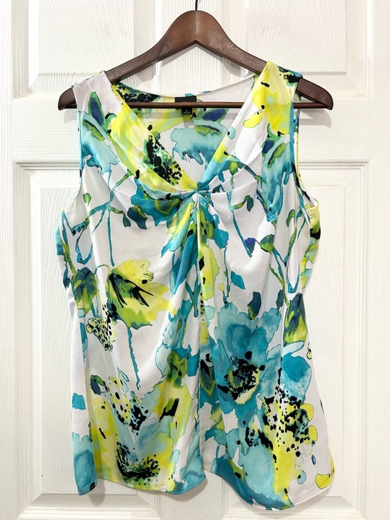 Worthington Tops - Worthington Women's Floral Watercolor Sleeveless Top in Teal, Lime & Aqua Size L